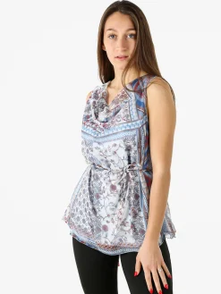 Solada Blusa donna smanicata con scollo a cascata e stampe - azzurro