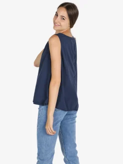 Solada Blusa donna smanicata in cotone con bottoni sulla schiena