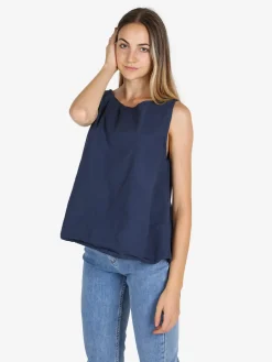 Solada Blusa donna smanicata in cotone con bottoni sulla schiena