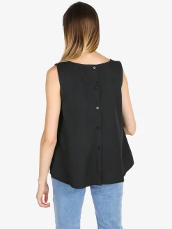Solada Blusa donna smanicata in cotone con bottoni sulla schiena