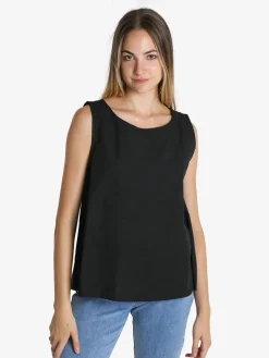 Solada Blusa donna smanicata in cotone con bottoni sulla schiena