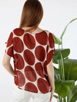 Solada Blusa donna velata senza maniche con stampa a cerchi - cuoio