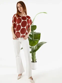 Solada Blusa donna velata senza maniche con stampa a cerchi - cuoio