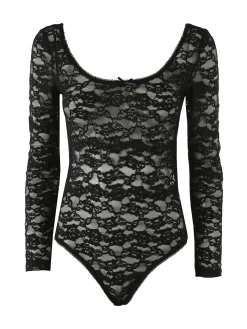 Solada Body donna elegante in pizzo a maniche lunghe - nero
