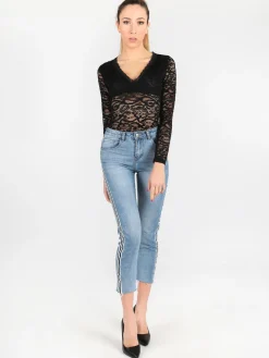 Solada Body nero in pizzo a maniche lunghe