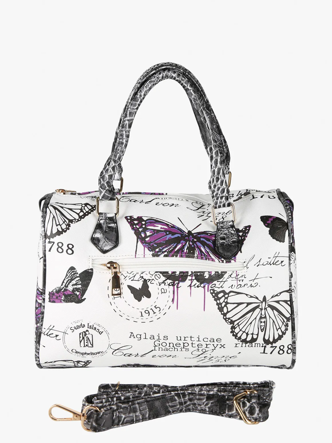 Solada Borsa bauletto da donna con stampa farfalle - viola