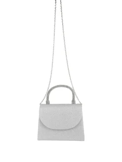 Solada Borsa donna elegante con lurex brillanti e manico con strass - argento