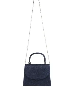 Solada Borsa donna elegante con lurex brillanti e manico con strass - blu scuro