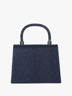 Solada Borsa donna elegante con lurex brillanti e manico con strass - blu scuro