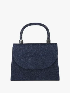 Solada Borsa donna elegante con lurex brillanti e manico con strass - blu scuro