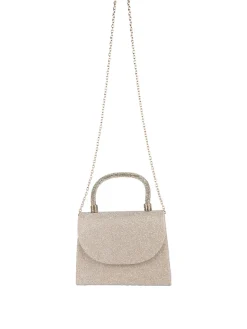 Solada Borsa donna elegante con lurex brillanti e manico con strass - champagne