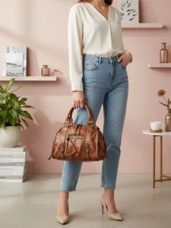 Solada Borsa donna frame con doppi manici - marrone