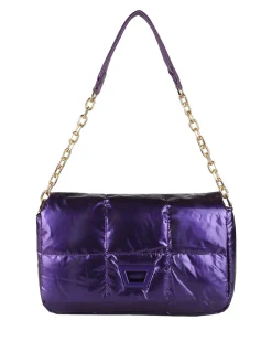 Solada Borsa donna puffer trapuntata con manico a catena - viola