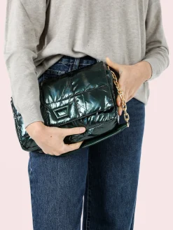 Solada Borsa donna puffer trapuntata con manico a catena - verde