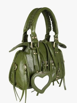 Solada Borsa mini da donna in ecopelle con doppi manici e specchietto - verde
