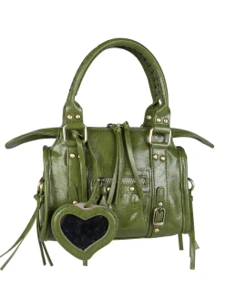 Solada Borsa mini da donna in ecopelle con doppi manici e specchietto - verde