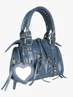 Solada Borsa mini da donna in ecopelle con doppi manici e specchietto - blu