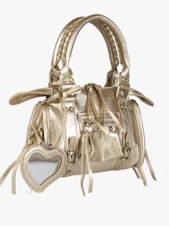 Solada Borsa mini da donna in ecopelle con doppi manici e specchietto - oro