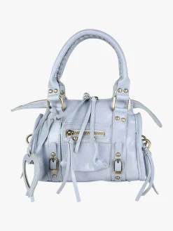 Solada Borsa mini da donna in ecopelle con doppi manici e specchietto - azzurro