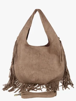 Solada Borsa scamosciata da donna con nappine e borchie - taupe