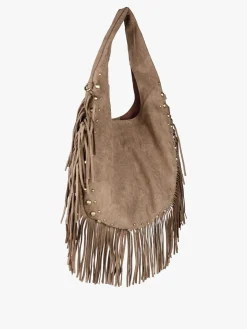 Solada Borsa scamosciata da donna con nappine e borchie - taupe