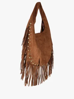 Solada Borsa scamosciata da donna con nappine e borchie - marrone