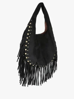 Solada Borsa scamosciata da donna con nappine e borchie - nero