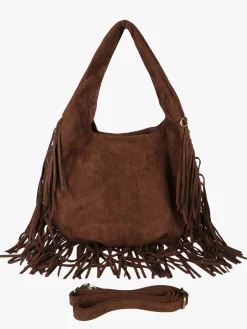 Solada Borsa scamosciata da donna con nappine e borchie - moro