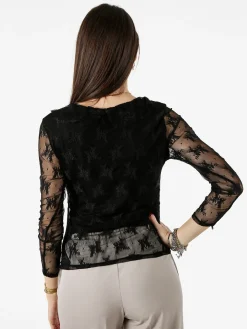 Solada Camicetta in pizzo da donna con scollo V - nero