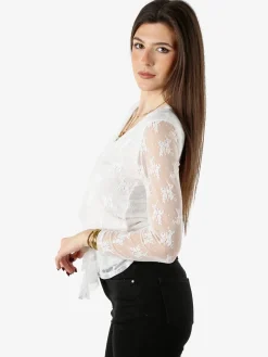 Solada Camicetta in pizzo da donna con scollo V - bianco