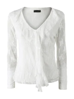 Solada Camicetta in pizzo da donna con scollo V - bianco