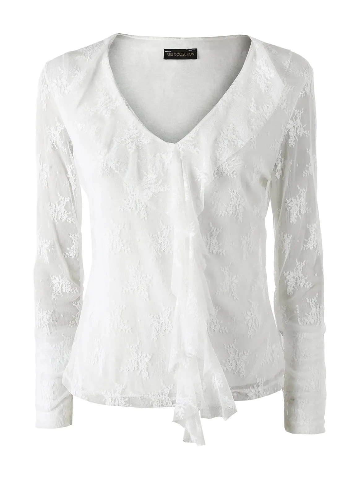 Solada Camicetta in pizzo da donna con scollo V - bianco