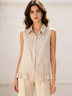 Solada Camicetta smanicata da donna con volant sul finale - beige
