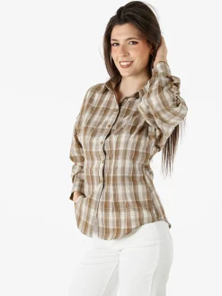 Solada Camicia a quadri da donna a maniche lunghe - khaki