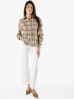 Solada Camicia a quadri da donna a maniche lunghe - khaki