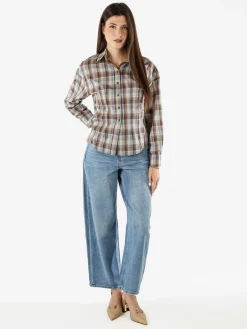 Solada Camicia a quadri da donna a maniche lunghe - marrone