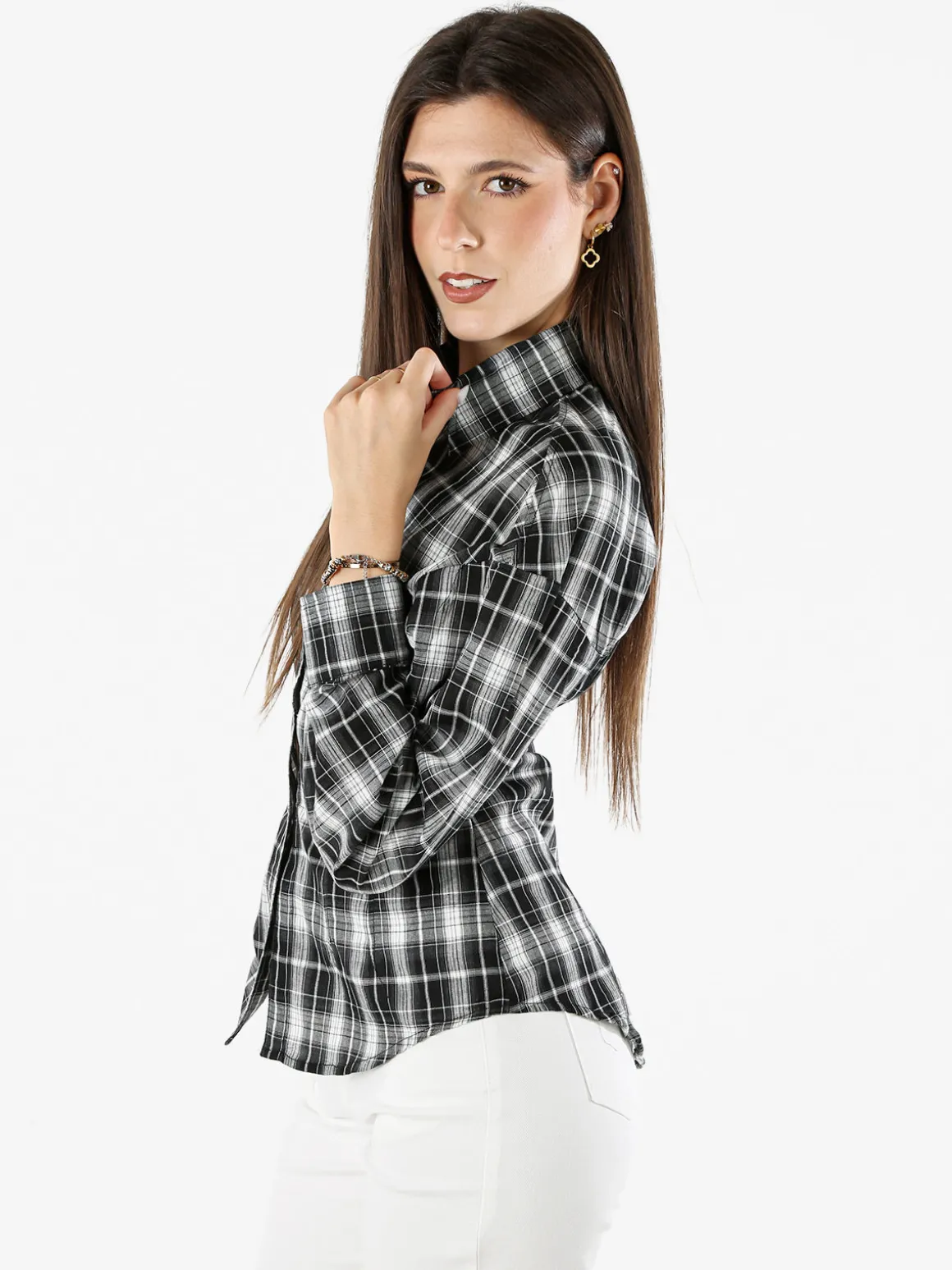 Solada Camicia a quadri da donna a maniche lunghe - nero
