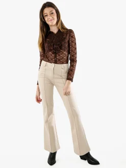 Solada Camicia body da donna in pizzo a maniche lunghe con rouches - moro