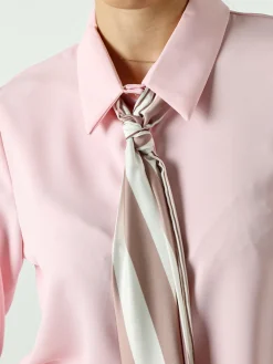 Solada Camicia crop da donna a maniche lunghe con cravattino a foulard - rosa