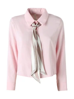 Solada Camicia crop da donna a maniche lunghe con cravattino a foulard - rosa