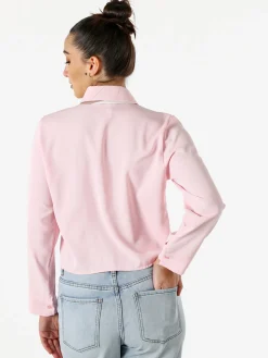 Solada Camicia crop da donna a maniche lunghe con cravattino a foulard - rosa