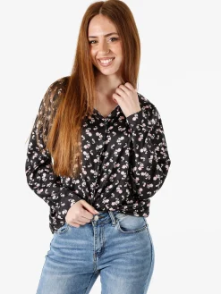 Solada Camicia da donna a maniche lunghe con stampa floreale - nero