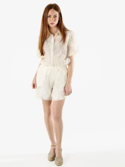 Solada Camicia da donna a maniche corte con ricami - panna
