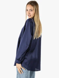 Solada Camicia da donna a maniche lunghe in tessuto simil raso - blu scuro
