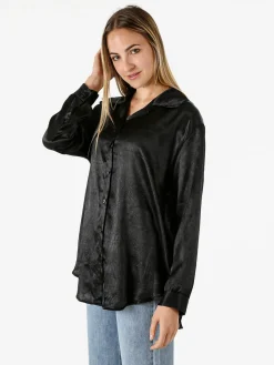Solada Camicia da donna a maniche lunghe effetto crépe - nero