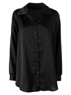 Solada Camicia da donna a maniche lunghe in tessuto simil raso - nero