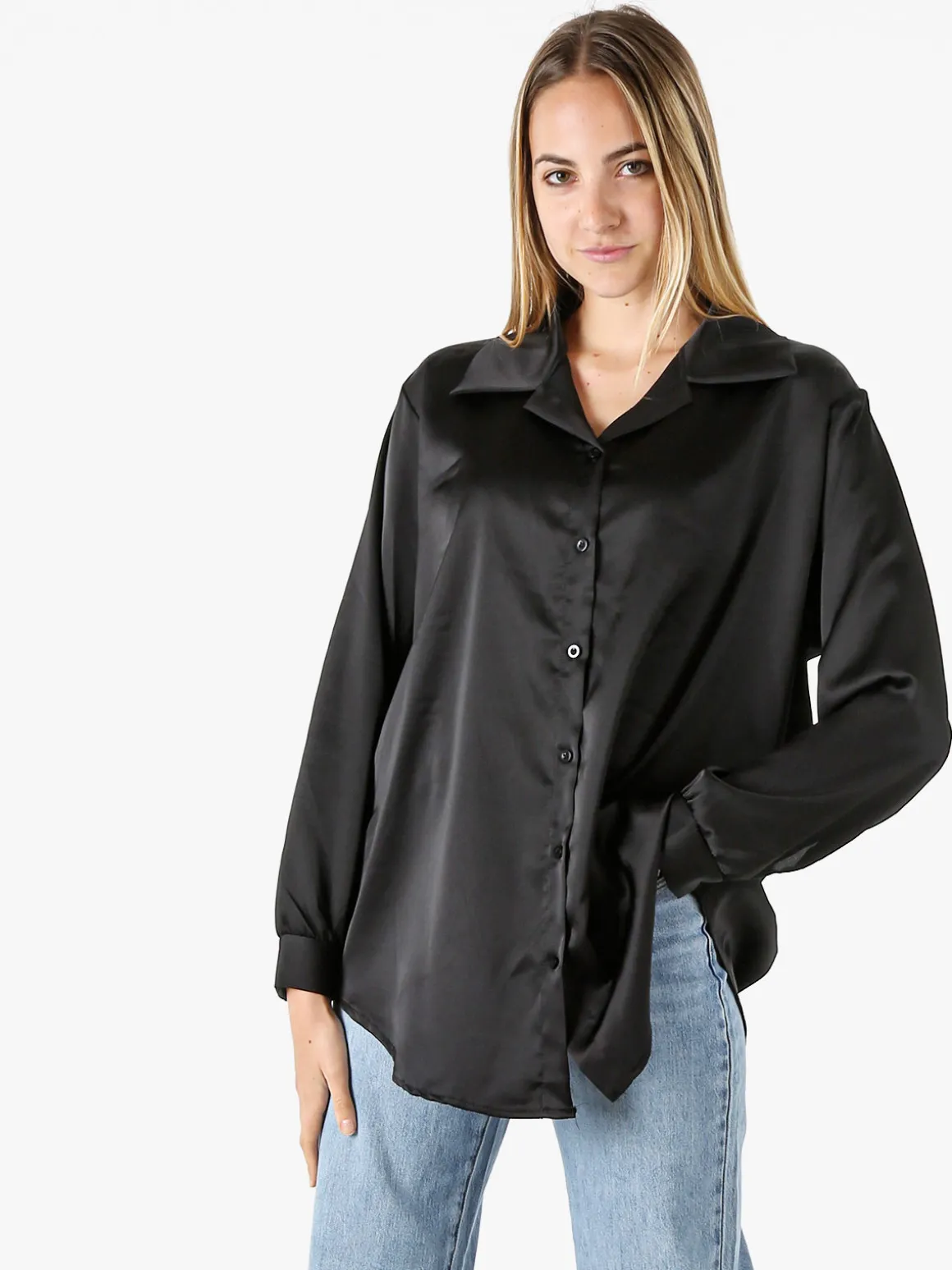 Solada Camicia da donna a maniche lunghe in tessuto simil raso - nero