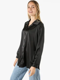 Solada Camicia da donna a maniche lunghe in tessuto simil raso - nero