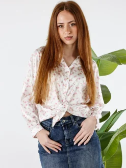 Solada Camicia da donna a maniche lunghe con stampa floreale - bianco