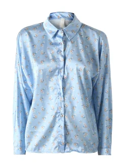 Solada Camicia da donna a maniche lunghe con stampa floreale - azzurro